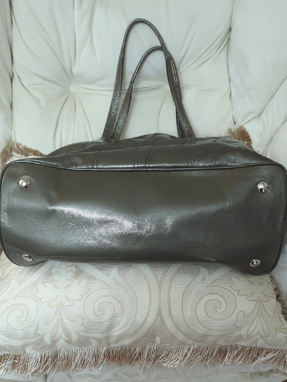 Coach Metallic Silver Leather Tote Bag - Picture 4 of 8